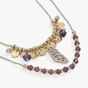 Alex and Ani Feather Bolo Bracelet Two Tone Purple slider GIFT SET NEW